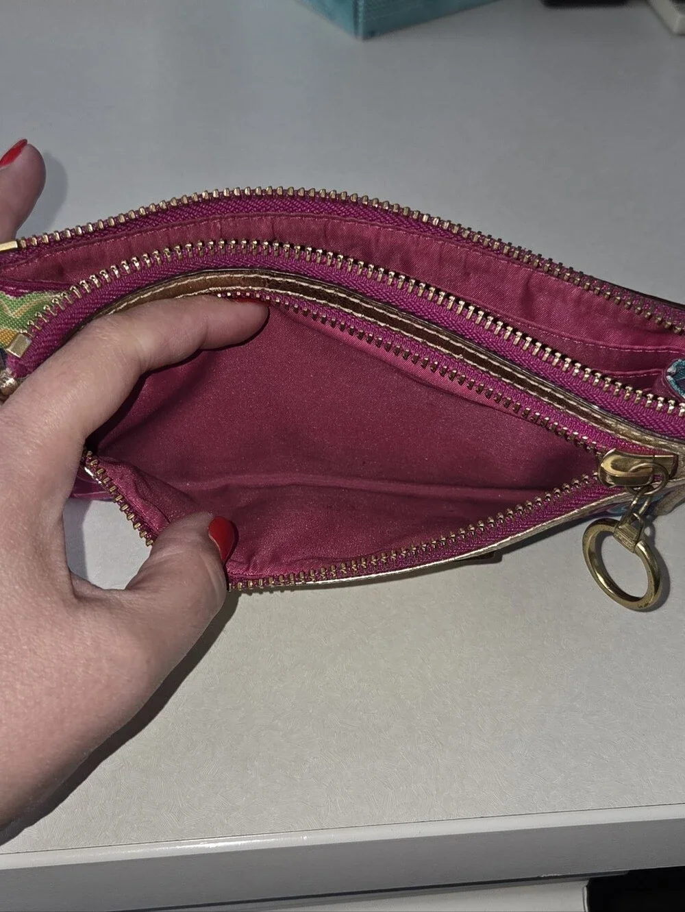 Coach Poppy Graffiti Wristlet Wallet with Pink and Teal Accents, Y2K Excellent